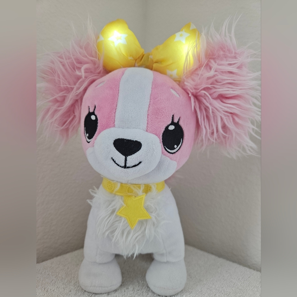 Wish Me Pets - Light Up LED Plush Stuffed Animals - Pink Cavalier Puppy with Bow